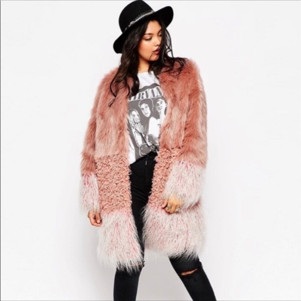 ASOS CURVE PINK OMBRE FAUX FUR COAT - 20